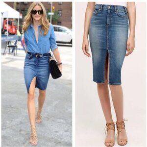 Anthro Mcguire Denim Marino Slit Pencil Skirt 28